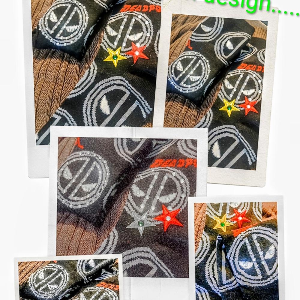 Deadpool Themed Black Socks with Star Accents